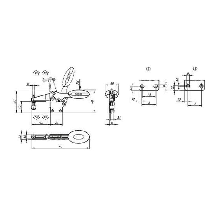 KIPP Schnellspanner horizontal F1=650 verstellbar antistatisch Fuß senkrecht