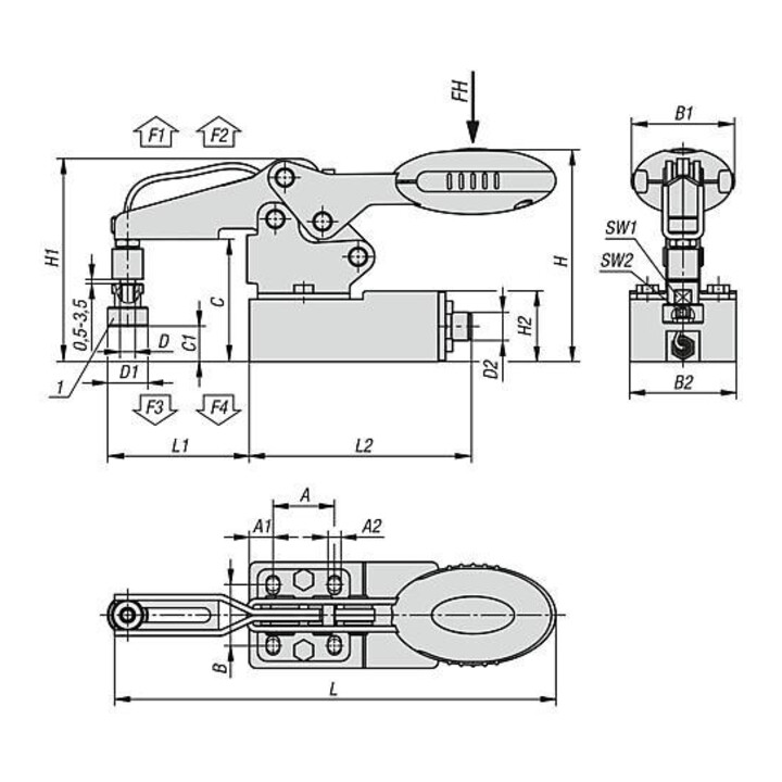 KIPP Schnellspanner horizontal mit Kraftsensor D=M06 F4=1200 Edelstahl