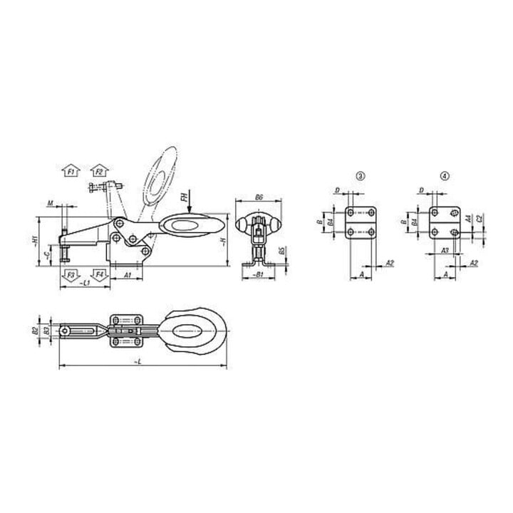 KIPP Schnellspanner horizontal mit Sicherheitsverriegelung Fuß waagrecht F1=2000 ver.