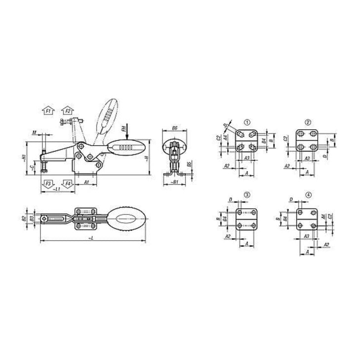 KIPP Schnellspanner horizontal Standard Fuß waagrecht F1=400 verstellbar Andrucks.
