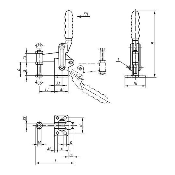 KIPP Schnellspanner schwere Ausführung M16x150 Stahl orange Fuß waagrecht
