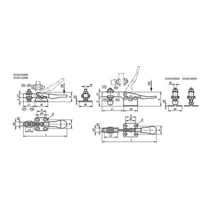 KIPP Schnellspanner Standard F2=2000 L=143,5 Form B Stahl komp.