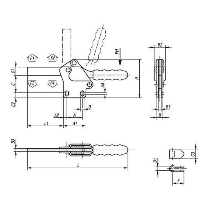 KIPP Schnellspanner Standard Fuß senkrecht horizontal voller Haltearm Stahl verzinkt