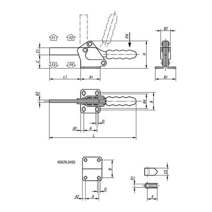 KIPP Schnellspanner Standard Fuß waagrecht horizontal voller Haltearm Stahl verzinkt