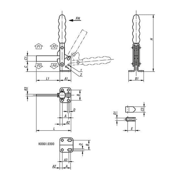 KIPP Schnellspanner Standard Fuß waagrecht vertikal voller Haltearm Stahl verz.