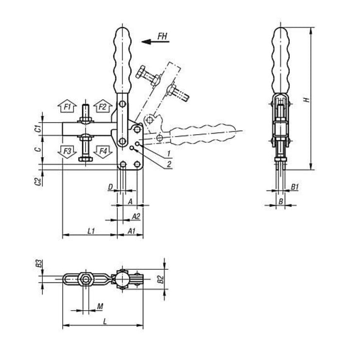 KIPP Schnellspanner Standard M16x150 Stahl Kunststoff orange Fuß senkrecht