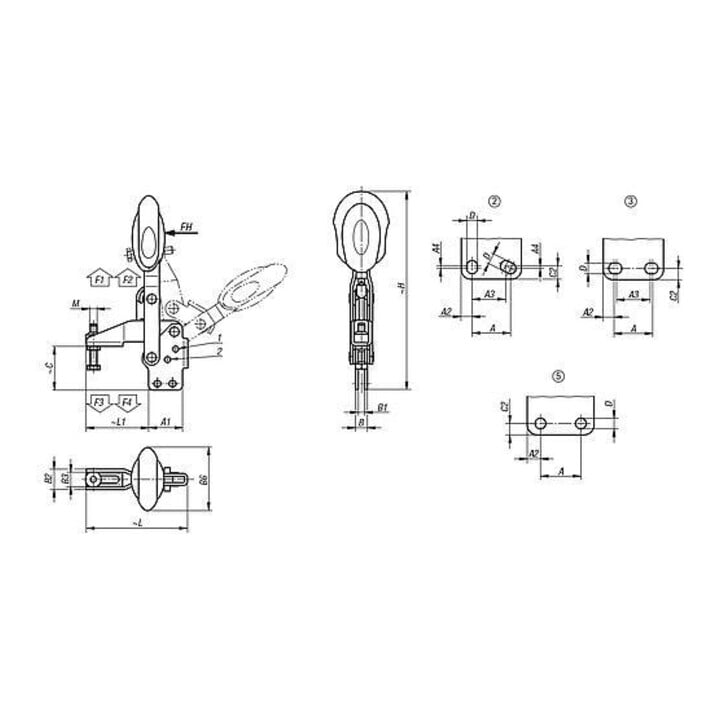 KIPP Schnellspanner vertikal mit Sicherheitsverriegelung Fuß senkrecht F1=3000 verstärkt