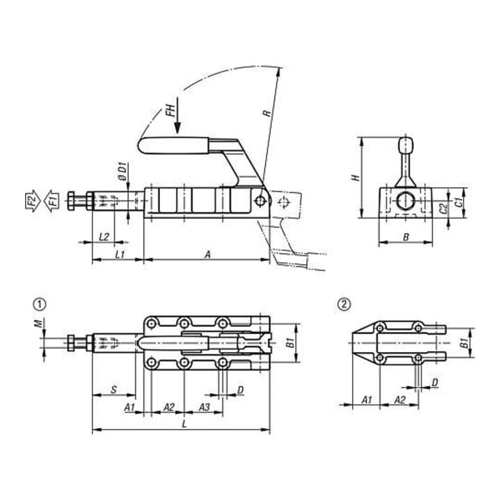 KIPP Schubstangenspanner F2=6000 Stahl phosphatiert schwere Ausführung