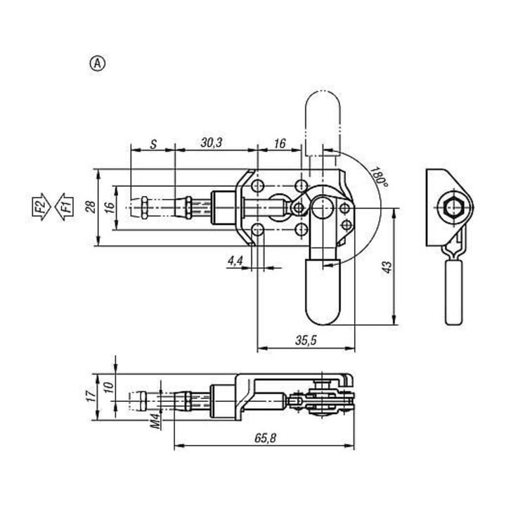 KIPP Schubstangenspanner Mini Form A Stahl Kunststoff rot