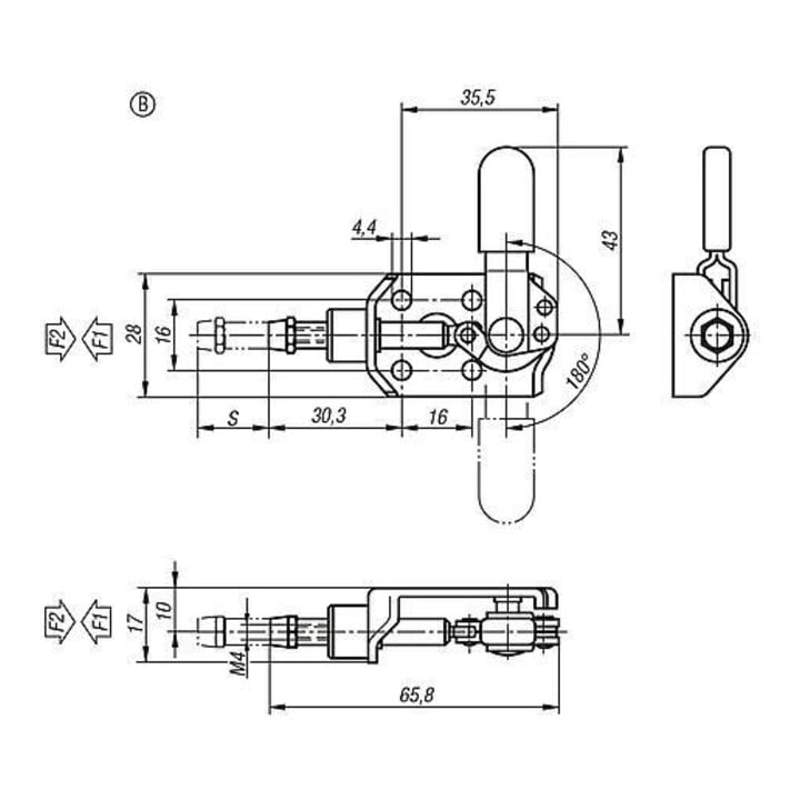 KIPP Schubstangenspanner MINI Form B Stahl Kunststoff rot