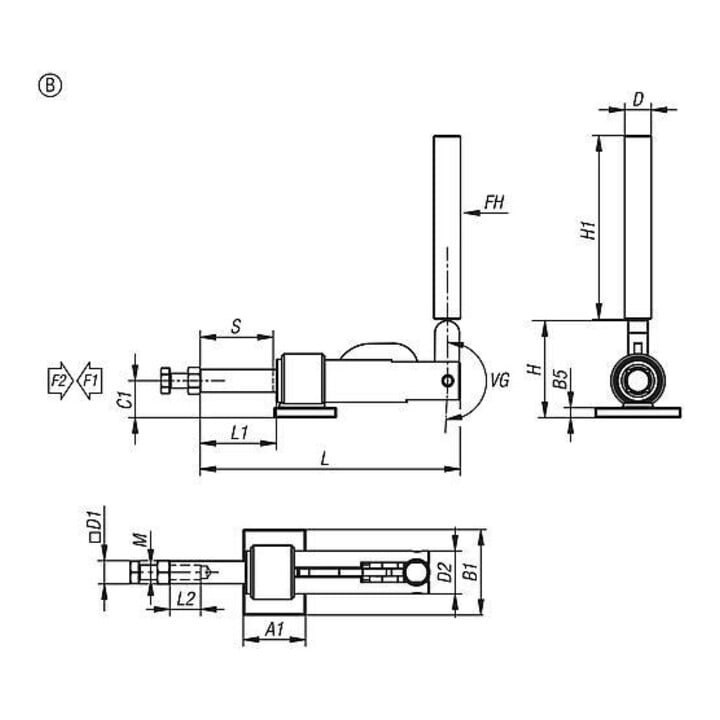 KIPP Schubstangenspanner schwere Ausführung Form B F2=11150 Stahl verzinkt