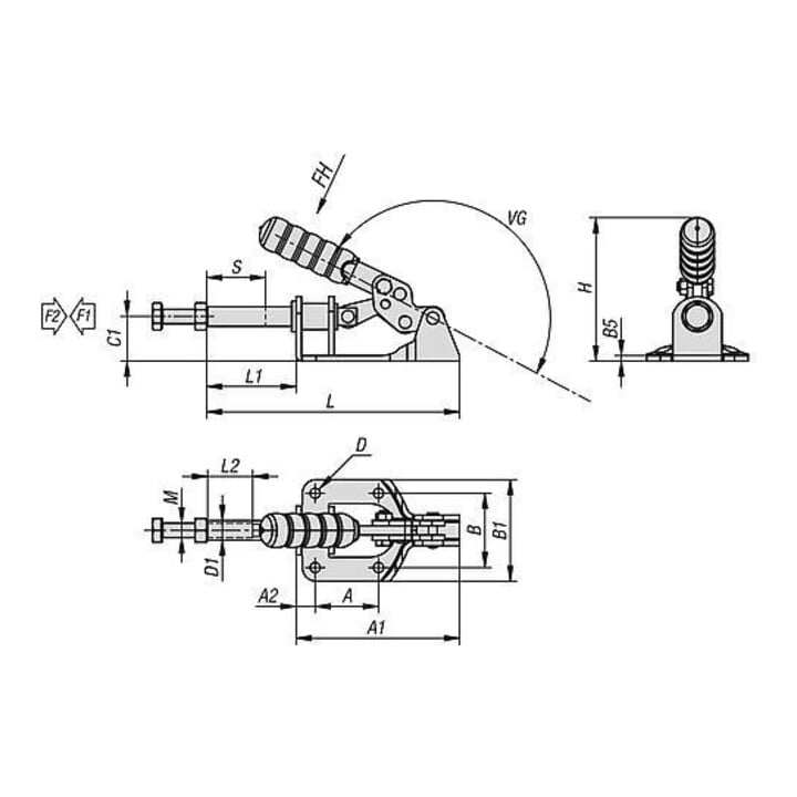 KIPP Schubstangenspanner Standard F2=1350 Edelstahl Kunststoff rot