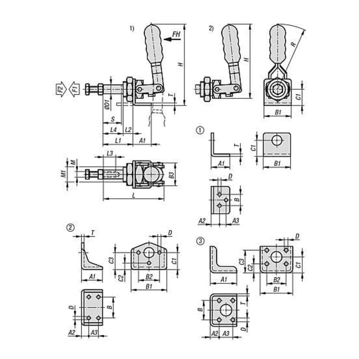 KIPP Schubstangenspanner Standard F2=2000 staal verzinkt en gepassiveerd