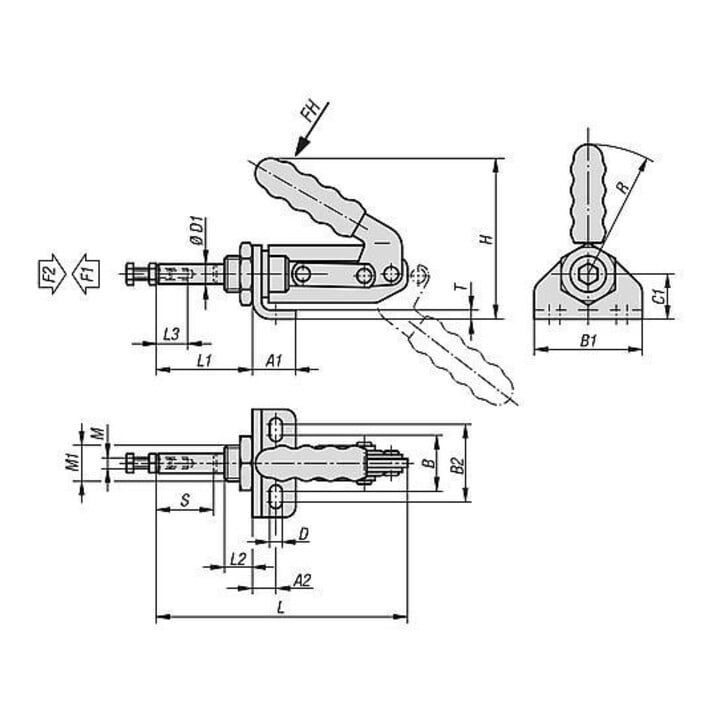 KIPP Schubstangenspanner Standard F2=2400 Stahl verzinkt und passiviert