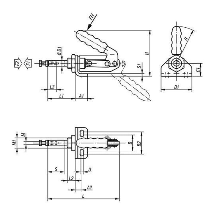 KIPP Schubstangenspanner Standard F2=2500 Stahl verzinkt und passiviert