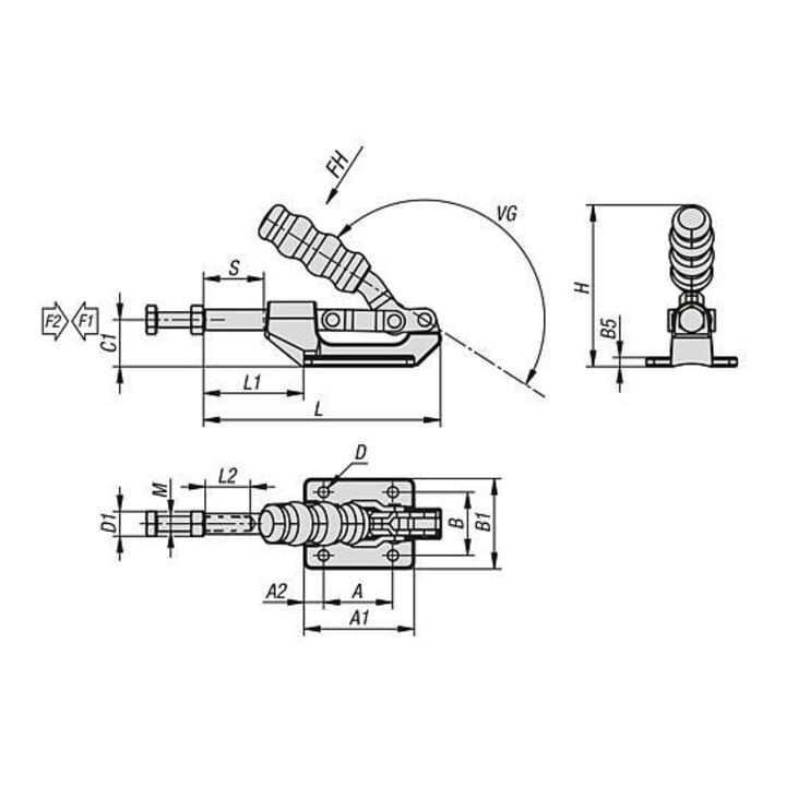 KIPP Schubstangenspanner Standard F2=2670 Edelstahl A2 Kunststoff rot