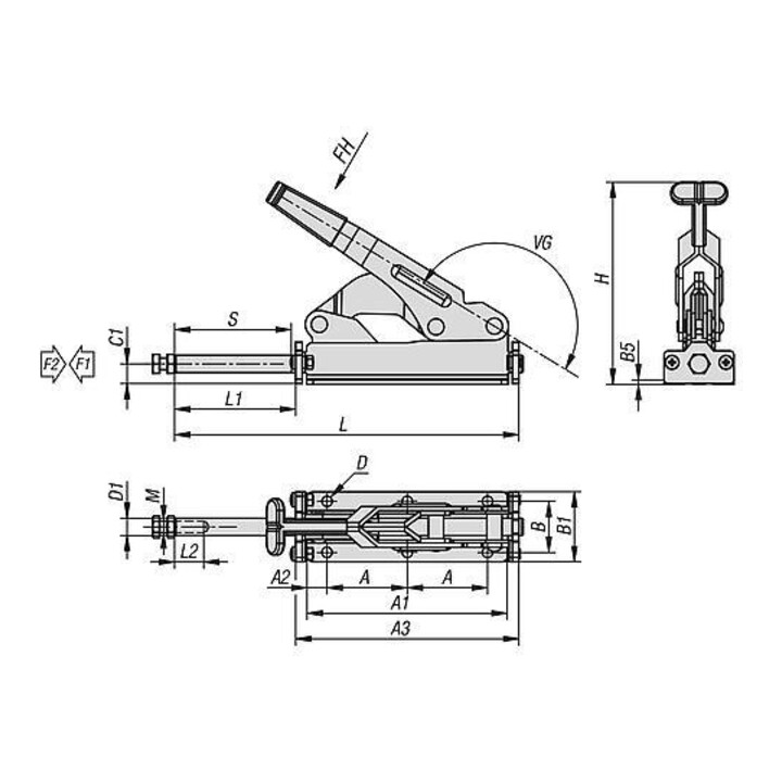 KIPP Schubstangenspanner Standard F2=3000 Stahl verzinkt Kunststoff rot