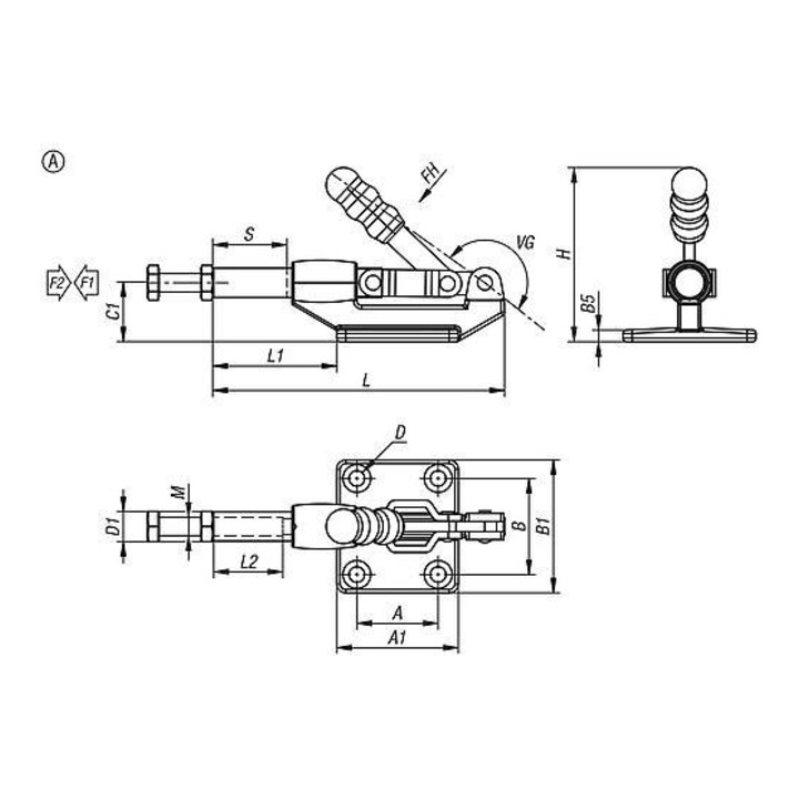 KIPP Schubstangenspanner Standard Form A F2=3800 Stahl verzinkt Kunststoffgriff