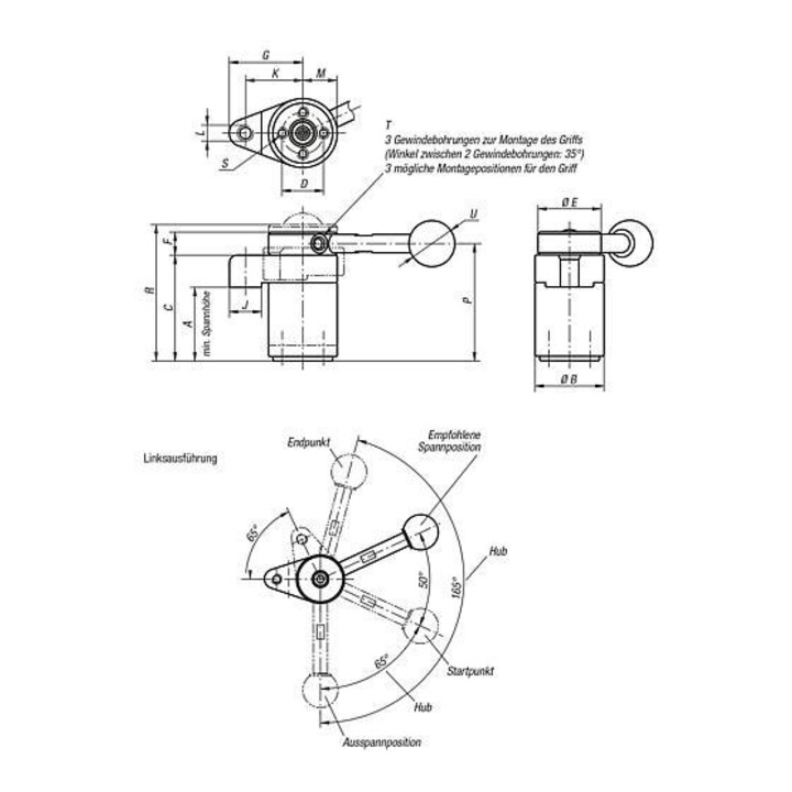 KIPP Schwenkspanner links A=31,4 vergütungsstahl standard