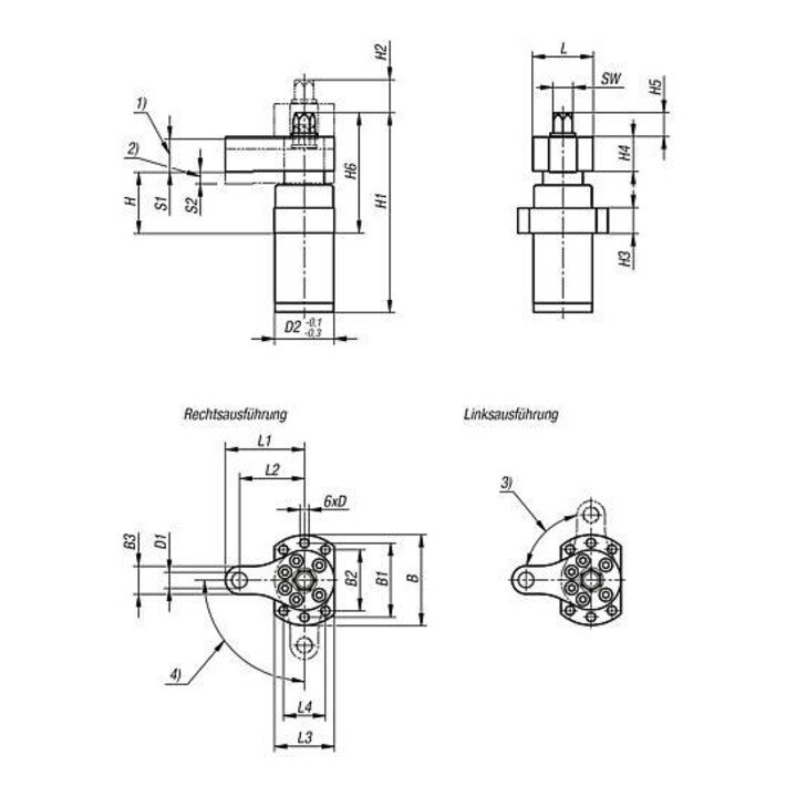 KIPP Schwenkspanner Linksschwenkend Form A mit Spannarm F=6 Vergütungsstahl