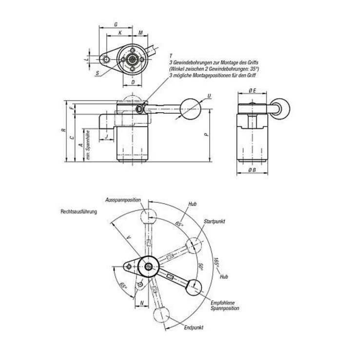 KIPP Schwenkspanner rechts Vergütungsstahl Standard A=44,1
