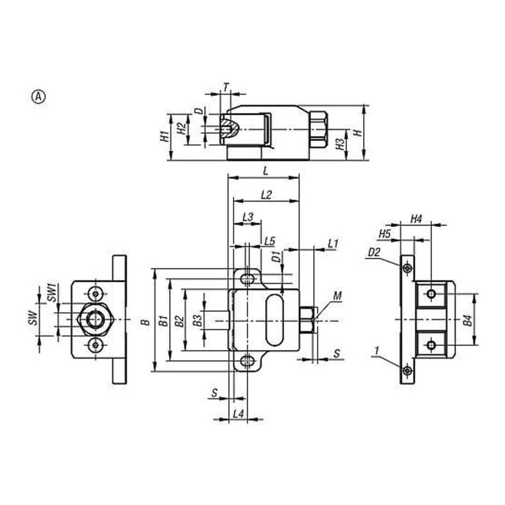 KIPP Seitenspanner Form A F=14 S=4 Vergütungsstahl schwarz brüniert