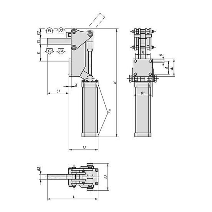 KIPP Serrage pneumatique vertical version lourde acier