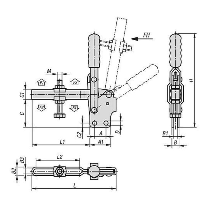 KIPP Serrage rapide Standard L=177 Acier Plastique rouge Pied vertical