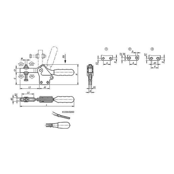 KIPP Serrage rapide Standard L225 acier pied vertical poignée plastique
