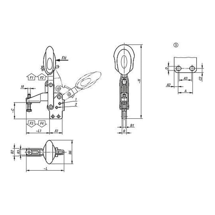 KIPP Serrage rapide vertical avec verrouillage de sécurité Pied vertical F1=2000 renforcé