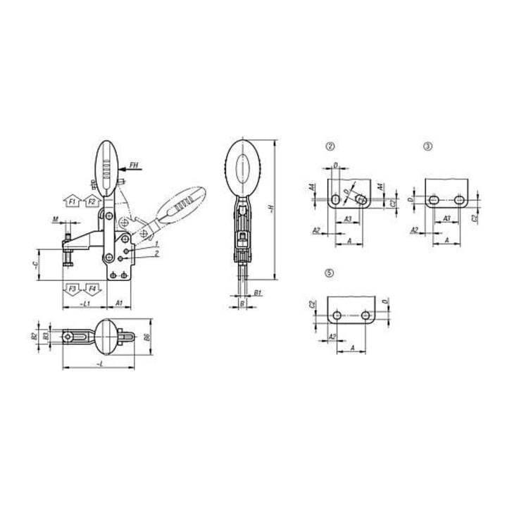KIPP Serrage rapide vertical Pied standard vertical F1=750 réglable avec vis de pression