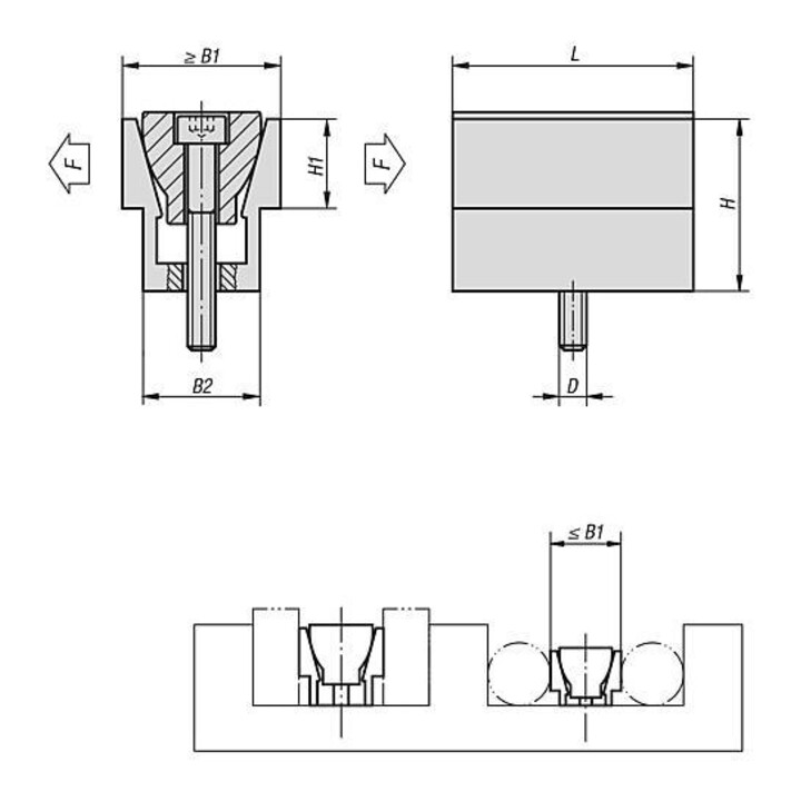 KIPP Serre-cale D=M06 L=23,8 Aluminium anodisé Acier d'outil compact