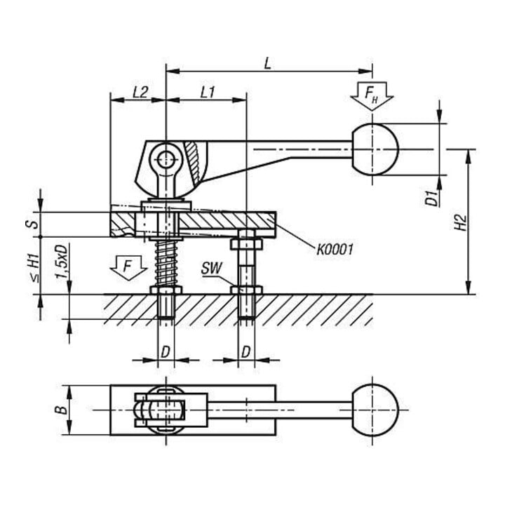 KIPP Serre-joint excentrique M08 en acier trempé avec tension moyenne