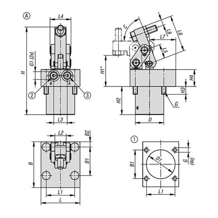 KIPP Serre-joint hydraulique à levier A double effet DK 40 raccord fileté acier