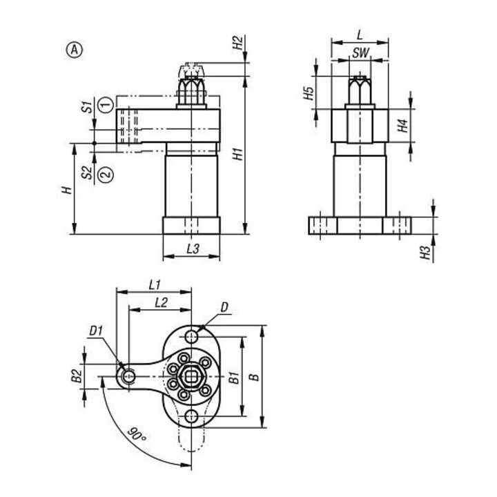 KIPP Serre-joint pivotant pivot droit Forme A bras de serrage F=6 acier allié