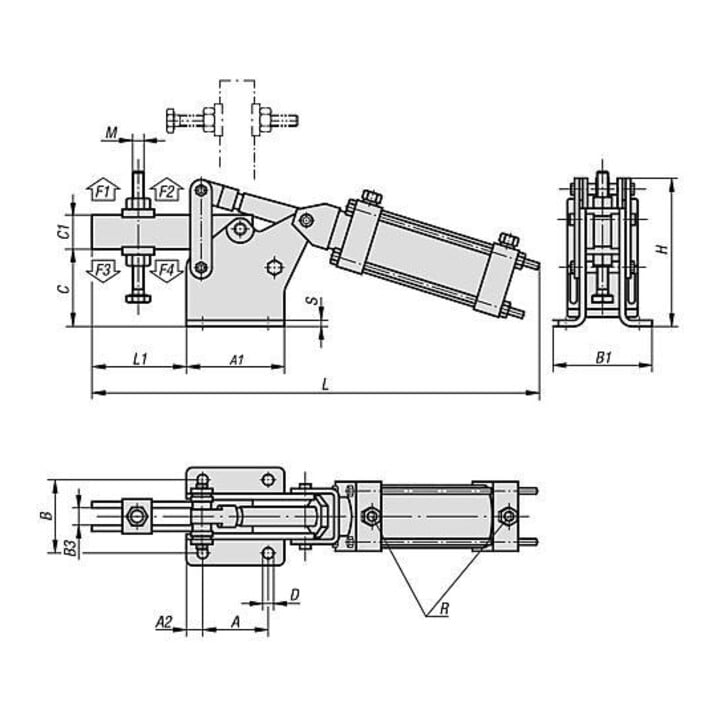 KIPP Serre-joint pneumatique horizontal acier version lourde