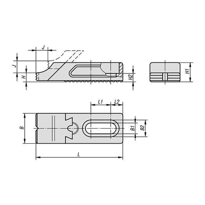 KIPP Serre-joint profond réglable décalé Forme A GRF strié 137 x 40 x 14 mm