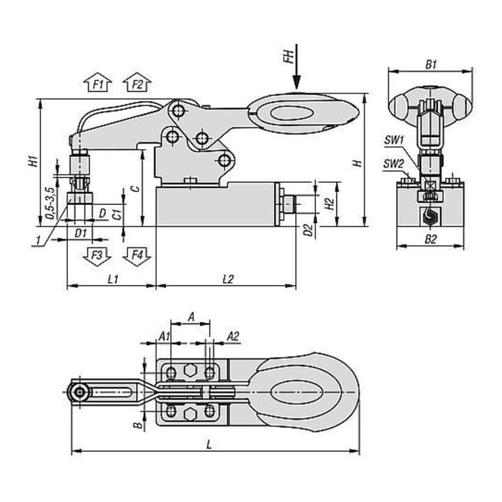 KIPP Serre-joint rapide horizontal en acier inoxydable