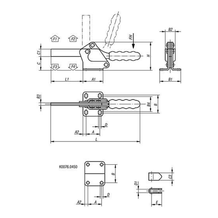 KIPP Serre-joint rapide Standard Pied horizontal bras de maintien plein acier galvanisé