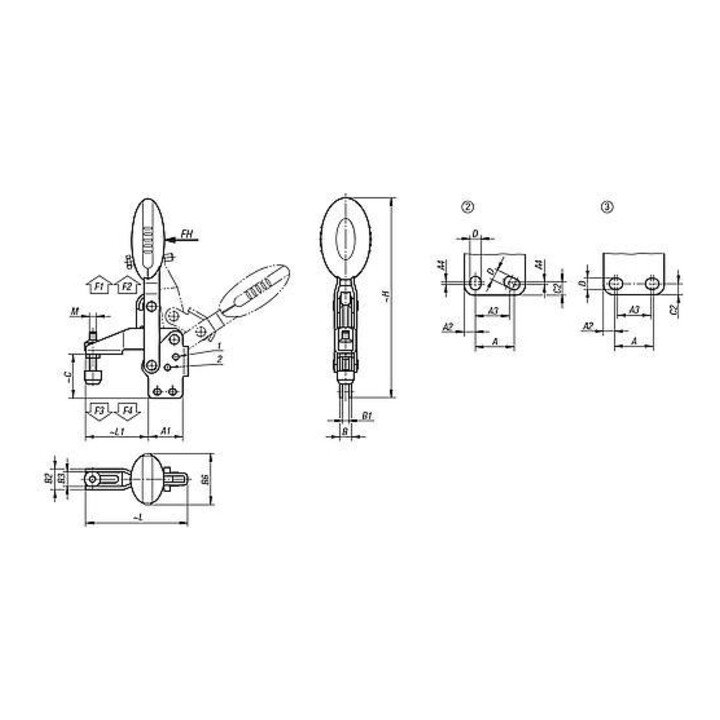 KIPP Serre-joint rapide vertical antistatique pied vertical F1=750 réglable pression