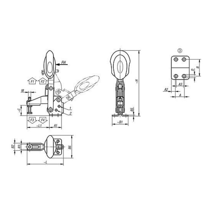 KIPP Serre-joint rapide vertical avec verrouillage de sécurité acier inoxydable pied horizontal bleu