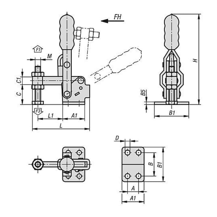 KIPP Serre-joint rapide vertical Mini F1=800 M06X