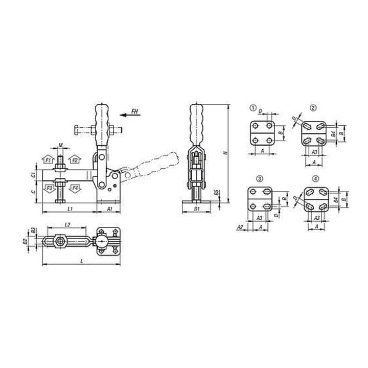 KIPP Serre-joint rapide vertical Pied standard horizontal F2=8000 pression réglable