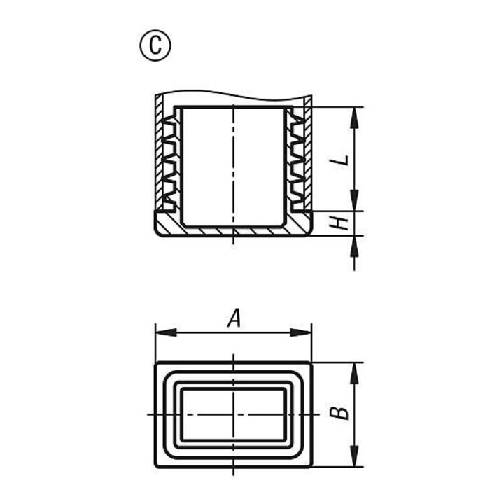 KIPP Sluitdop rechthoekige buizen A=60 Vorm C polyethyleen zwart