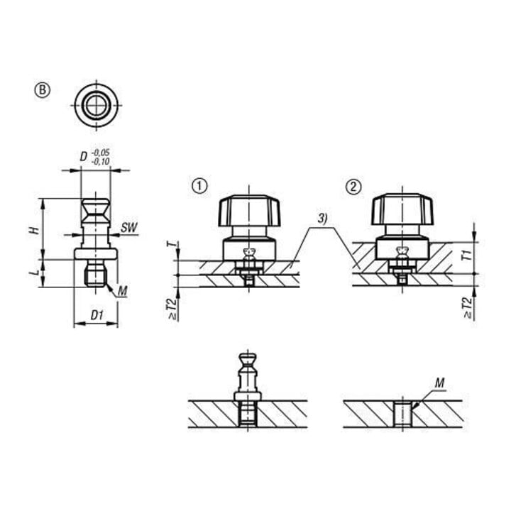 KIPP Spannbolzen M06 D6 H16 Form B Edelstahl gehärtet
