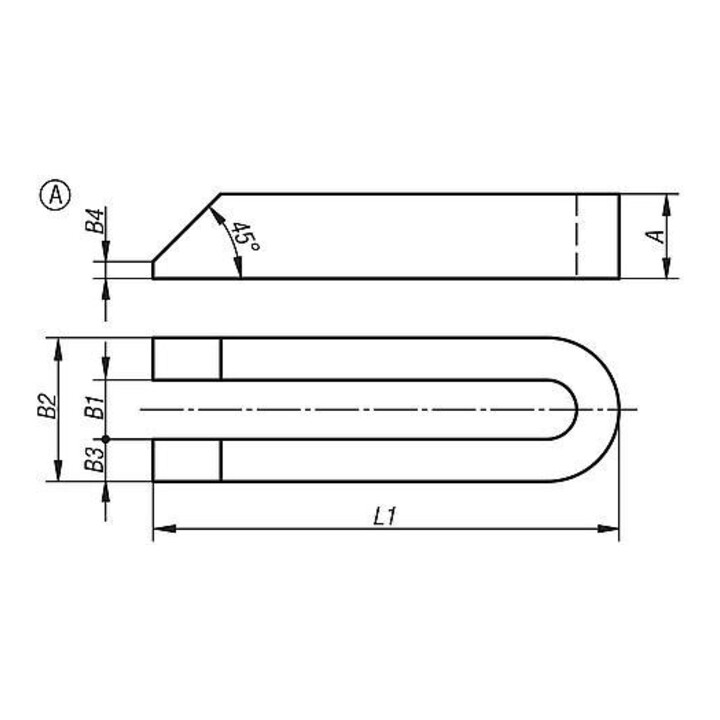 KIPP Spanneisen Gabelförmig B2=38 A=25 Form A Vergütungsstahl L1=200