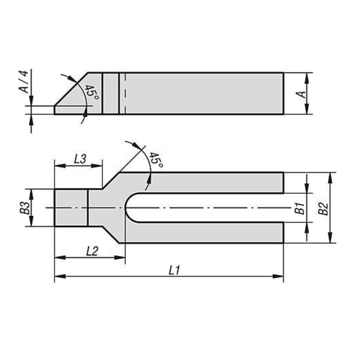 KIPP Spanneisen Gabelförmig mit Nase 160 x 40 mm Vergütungsstahl