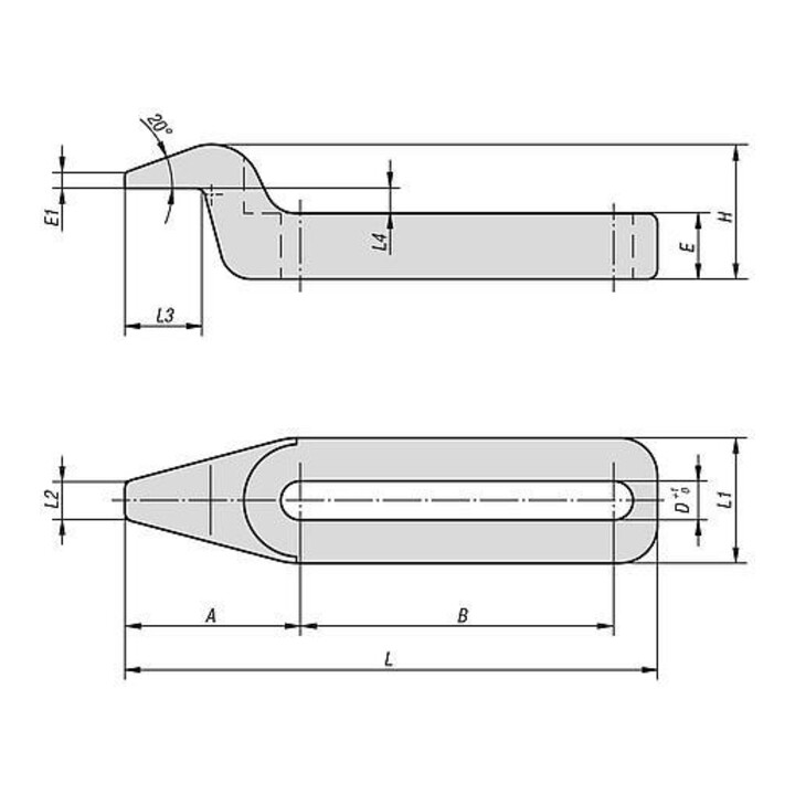 KIPP Spanneisen gekröpft 85 x 21,5 mm L1=20 Vergütungsstahl