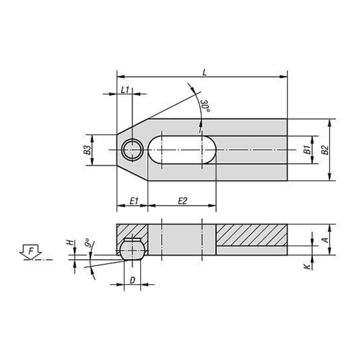 KIPP Spanneisen mit abgeflachter Kugel L 60 B2 25 A 12 Vergütungsstahl