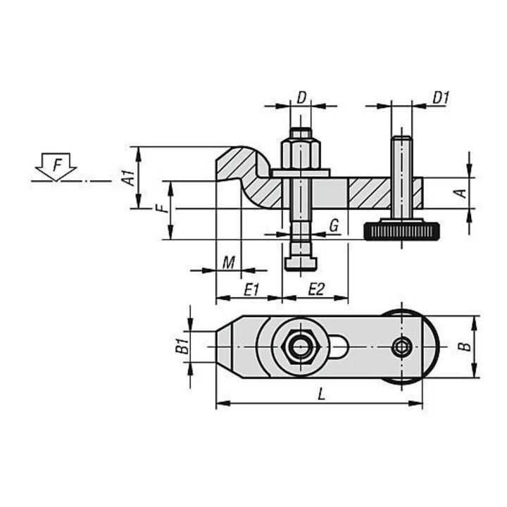 KIPP Spanneisen verstellbar gekröpft M12x100 Schrauben L125